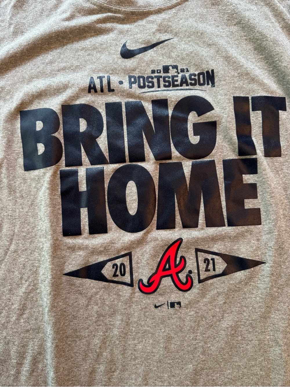 Dry Fit Nike Grey 'Bring It Home' ATL Postseason Tee with Red A Logo